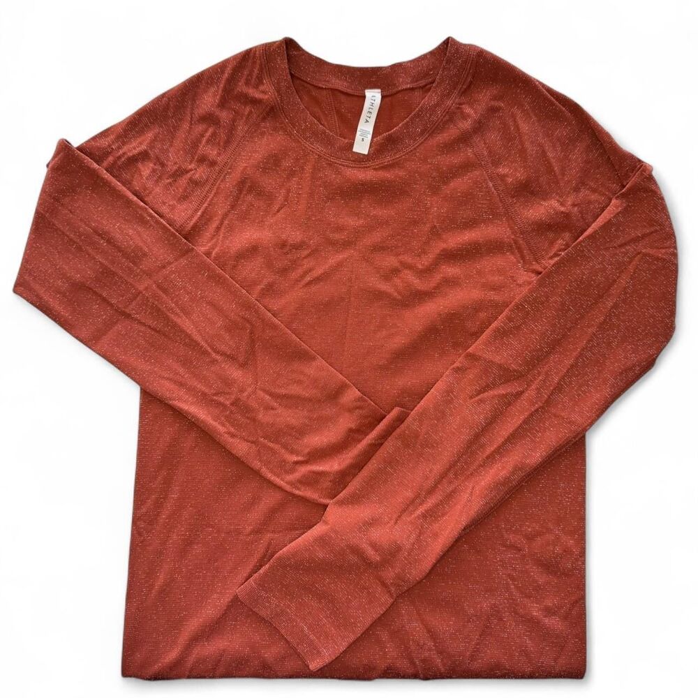 Athleta Women’s Momentum Shine’ Top Sz Small, Burnt Orange Sparkly Activewear